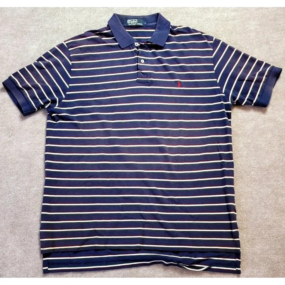 VTG POLO RALPH LAUREN POLO SHIRT ADULT STRIPED CASUAL‎ SHORT SLEEVES MENS LARGE